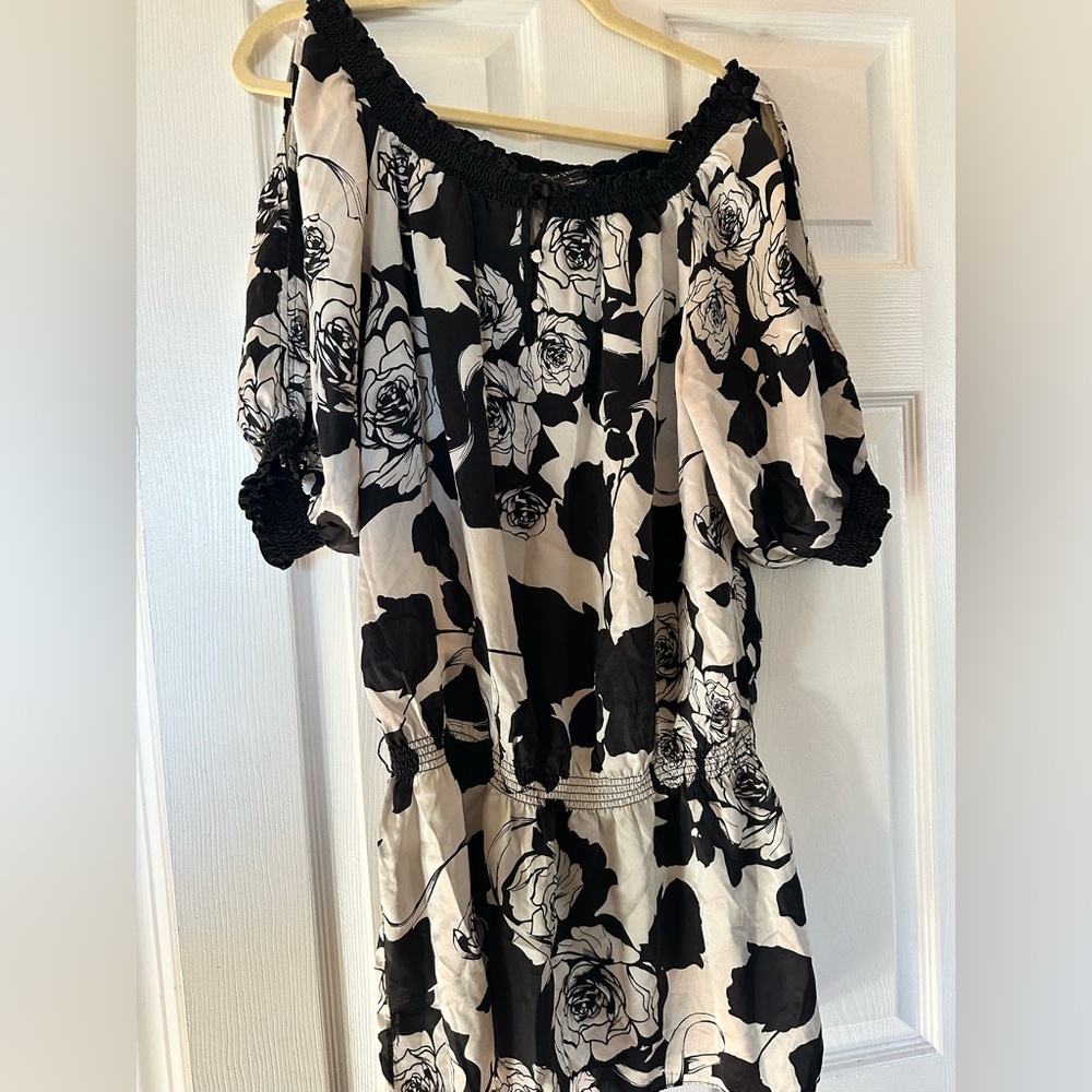 WHBM silk blouson cold shoulder top